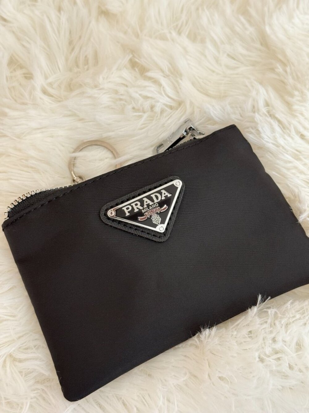 Prada Re-Nylon Zip Card Holder Key Pouch Black Silver Hardware - Picture 4 of 10